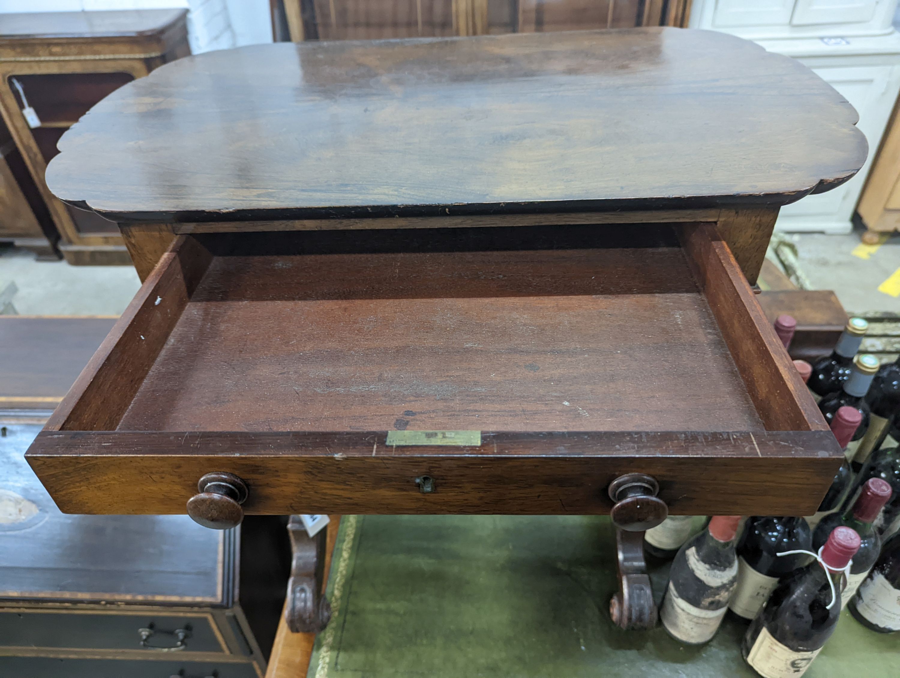 A 19th century Continental rosewood work table on spiral turned supports width 73cm, depth 45cm, height 71cm